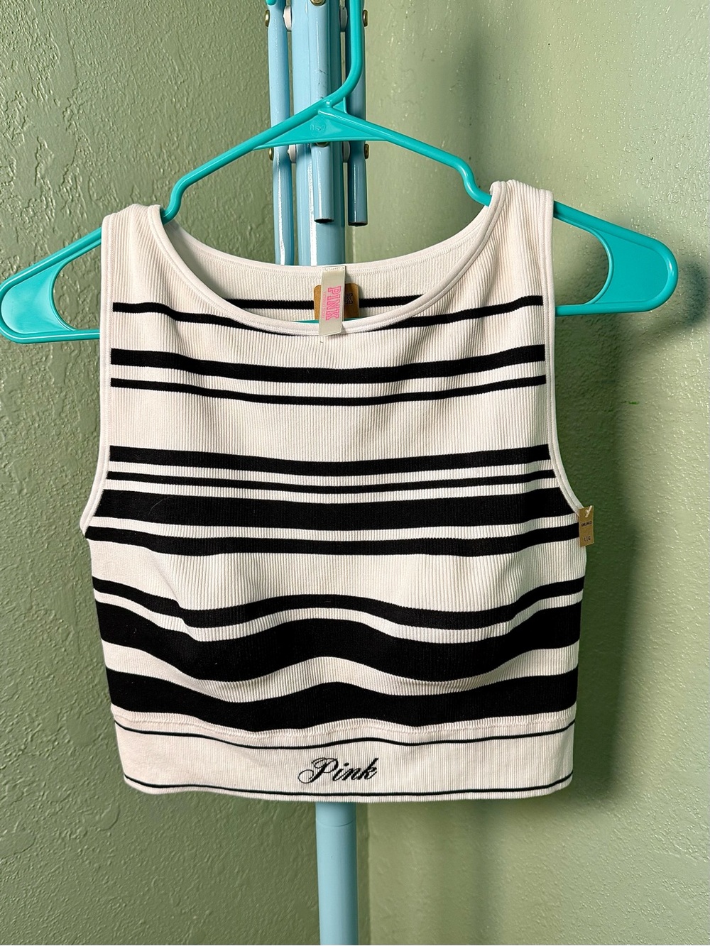 PINK Victoria's Secret Black & White Striped Cropped Tank